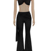 Beyprern New Chic Twist Front Crop Top And Long Straps Wide Legs Pants Set Womens Ruched Metal Tracksuits Set Night Out Overalls