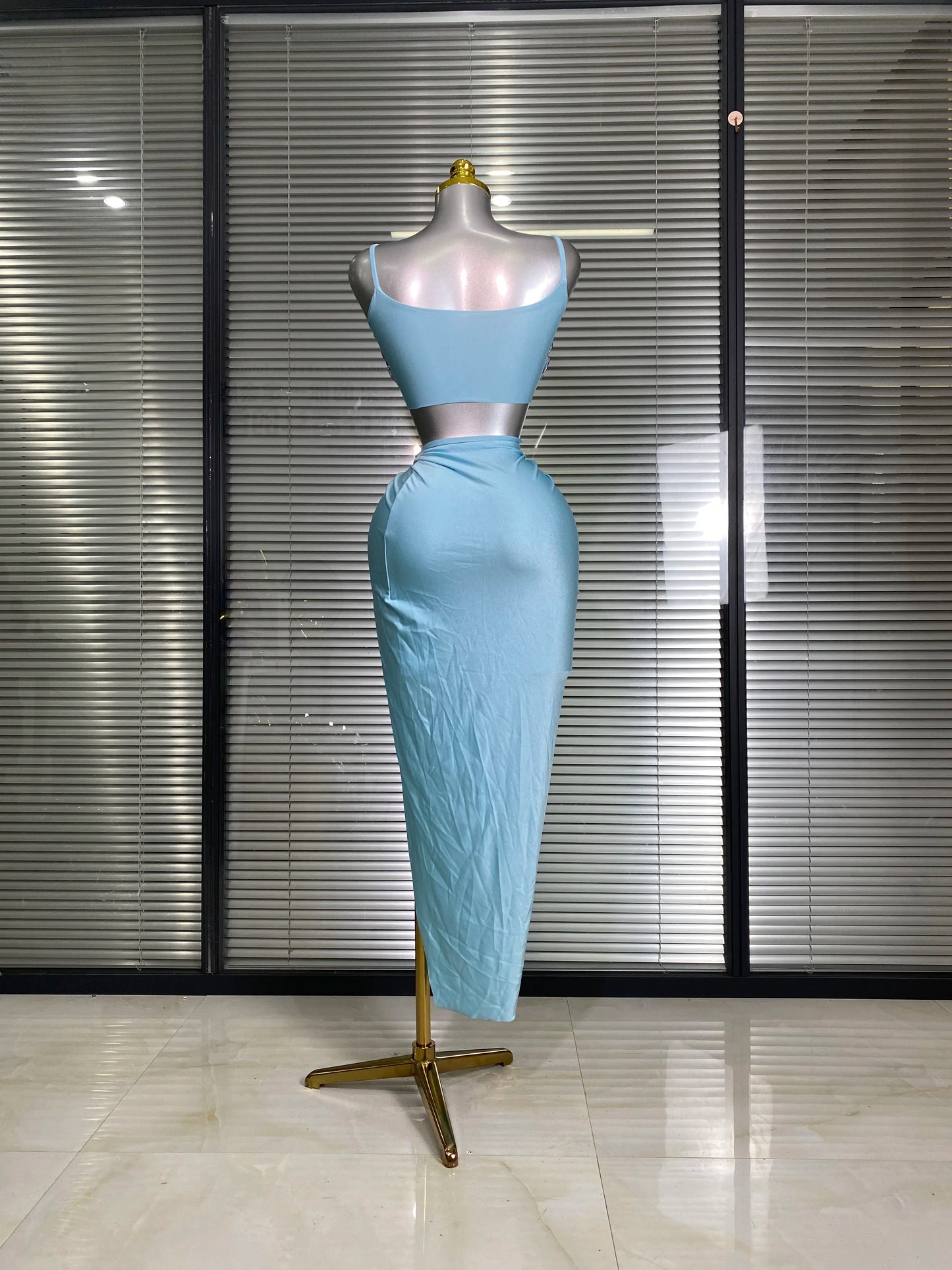New Women Sexy Two Pieces Set Stretched Crystal Diamonds Night Club Skirt Suits Laced Singer Dancer Stage Performance Costume