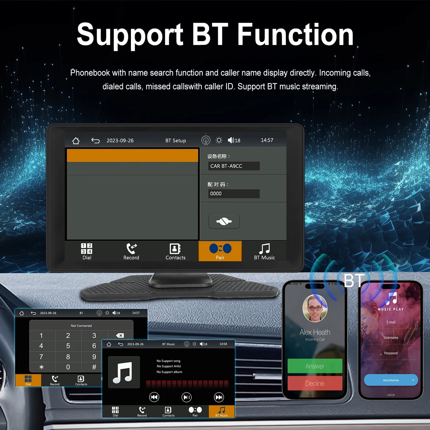 Podofo 9" Car Radio Multimedia Video Player Wireless Carplay Android Auto Car Mirror DVR Recorder Dashboard For Nissan Toyota