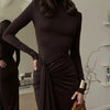 Mozision Turtleneck Thigh High Split Sexy Maxi Dress For Women Fashion Long Sleeve Draped Bandage Bodycon Club Long Dress
