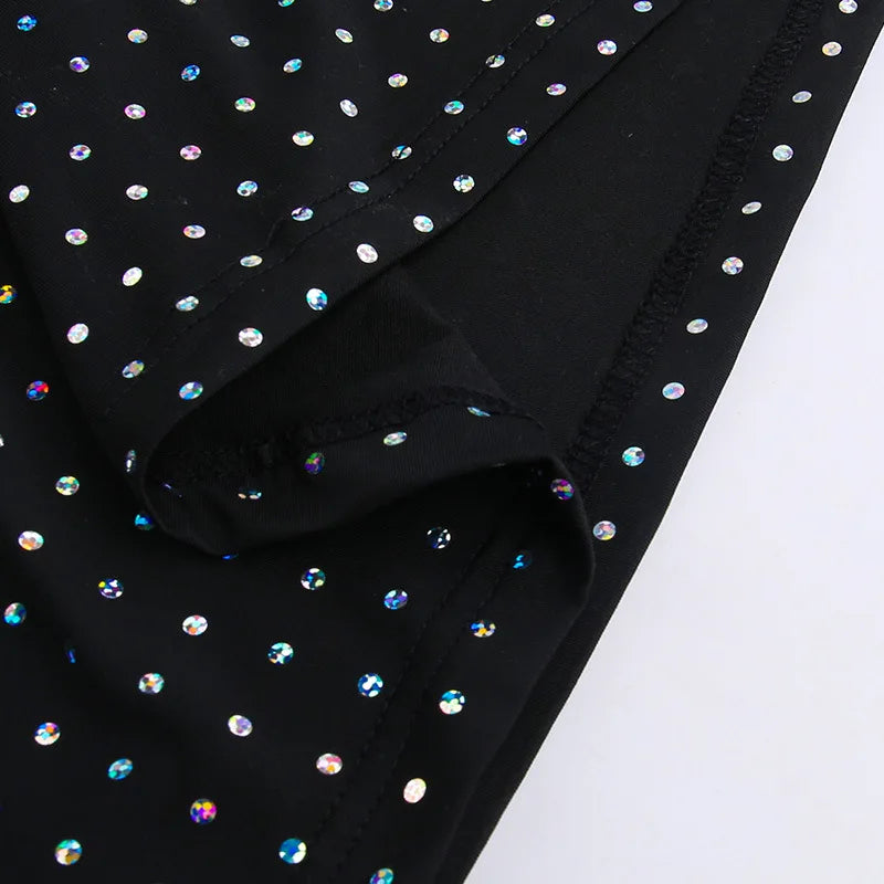 Tossy Glitter Hollow Out See-Through Maxi Dress Female Sexy Lace-Up Club High Waist Patchwork Sparkle Bandage Women Long Dress