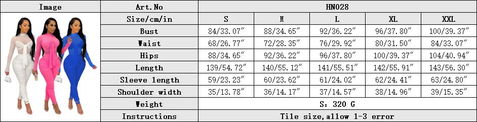 Sexy Mesh Patchwork Jumpsuits for Women Elegant Long Sleeve Bandage One Piece Party Long Bodysuit