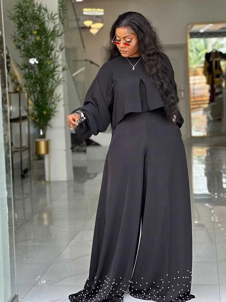 Spring Clothes for Women 2 Piece Sets Women Outfit Lantern Sleeves Suit with Wide Pants and Top High Street Ladies Elegant Sets