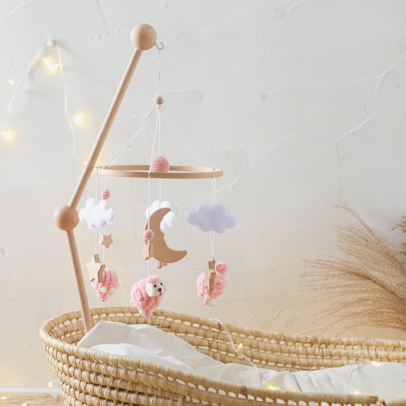 Baby Crib Mobile Bed Bell Rattle Toys Wooden Crochet Stars Pendant Bed Bell Toys Newborn Comfort Crib Bracket Hanging Toys Gifts