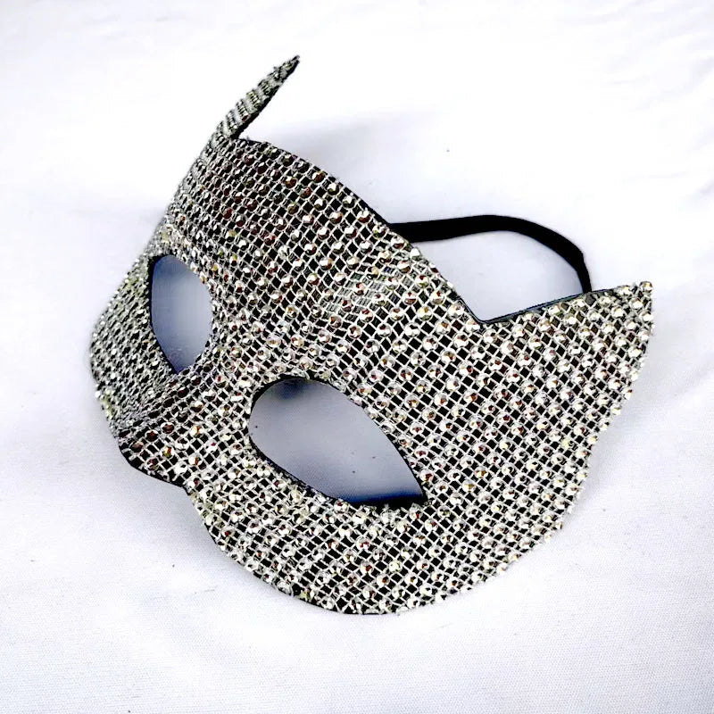 Shiny Cat Ear Masks Cosplay Halloween Party Costume Accessories Long Gloves Sexy Bling Kitten Half Masks