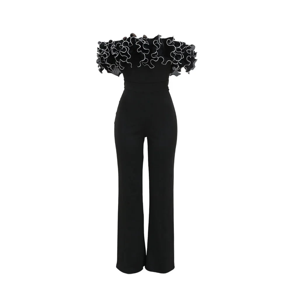Sexy Slash Neck Slim Fit Jumpsuit for Woman Jumpsuits Rose One Piece Women Club Overalls Celebrities Outfits Party Sexy Rompers