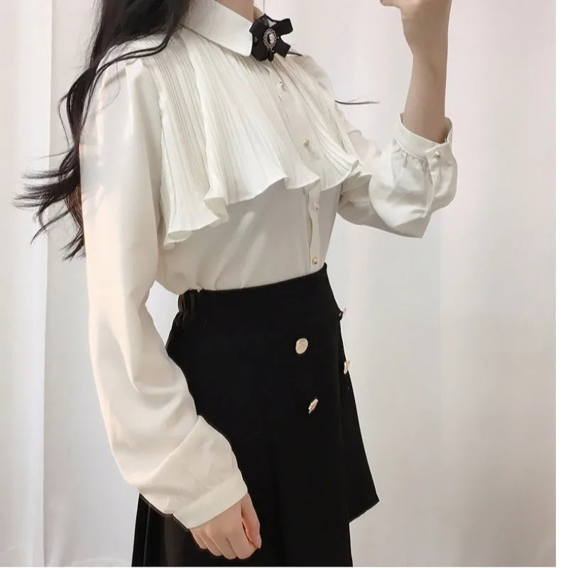 Korea Chic Tops Blusas Japan Style Elegant Hot Cute Preppy Girls Work Button White Shirts Retro Flhjlwoc Fashion Women Blouses