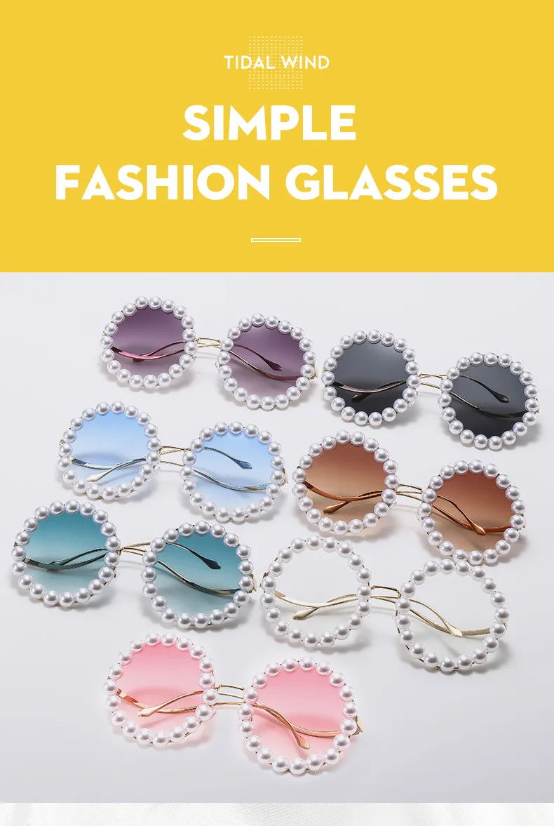 Luxury Pearl Sunglasses 2024 New Fashion Metal Frame Round Sun glasses Brand Designer Sunglasses UV400