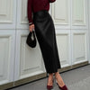 Trendix Women Elegant Burgundy Skirt High Waist Slim Fashion Slit Long Skirts Female Party Slim Club Sexy Vintage PU Skirts 2024