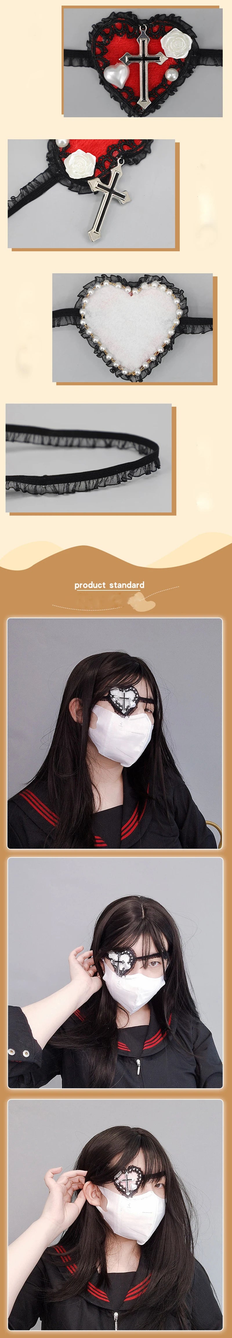 Lolita Gothic One Eye Mask Cosplay Anime Halloween Party Costumes Prop Fancy Dress Christmas Lady Girls Heart Eyewear Xmas Gifts