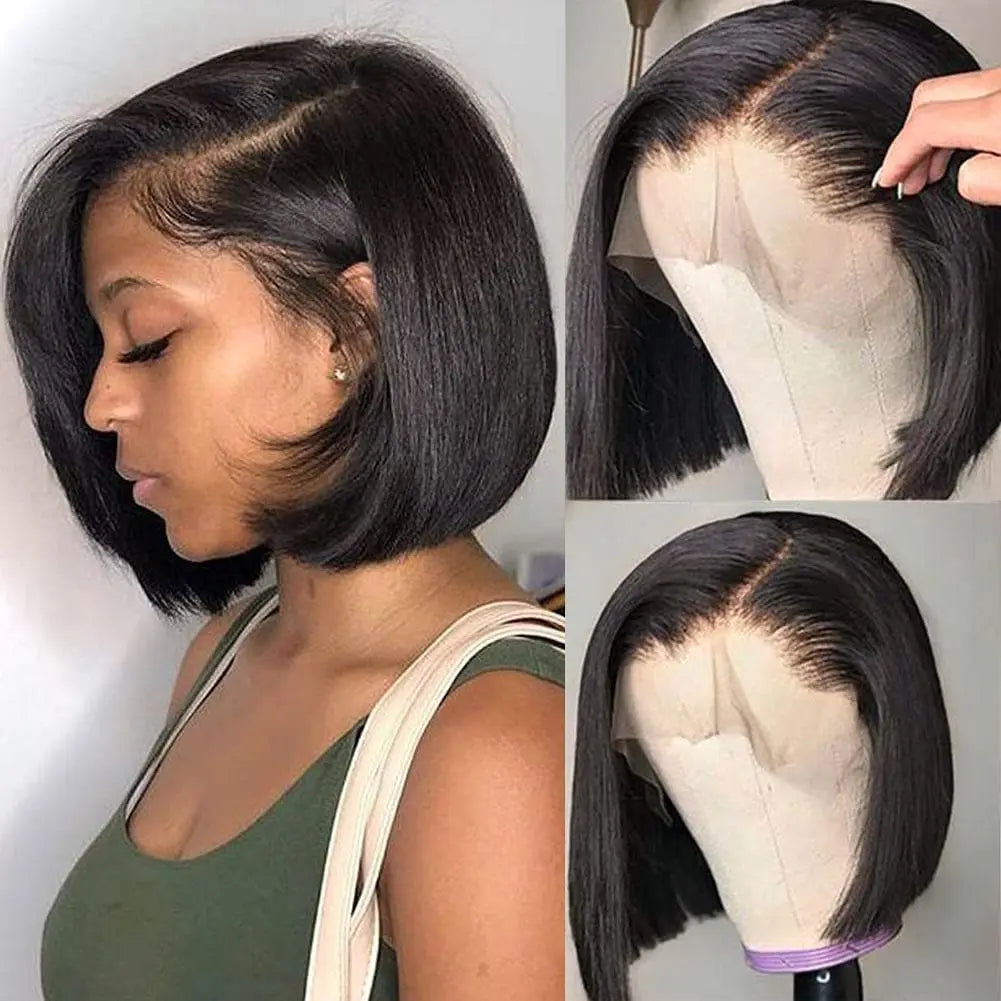 Dark Purple Bob Lace Front Wigs Human Hair Colored 13x4 Lace Frontal Short Straight Purple Bob Wig Pre Plucked with Baby Hair