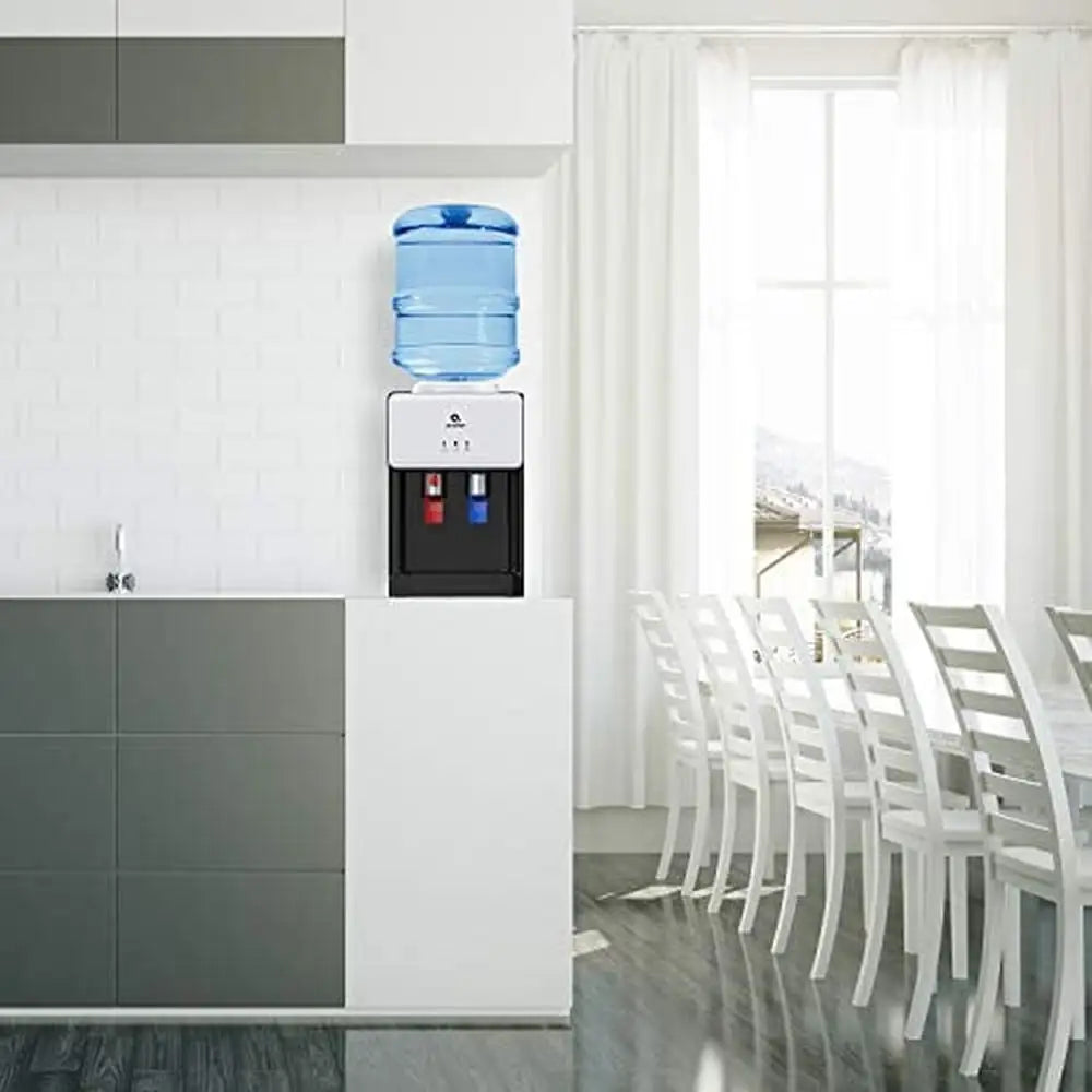 Premium Hot/Cold Water Dispenser Countertop Spout Safety Lock White Top Loading 3-5 Gallon Bottle UL Energy Star Compliant