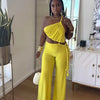 FAGADOER Sexy Ruched Patchwork Bodycon Jumpsuits for Woman Halter Sleeveless Wide-leg Romper Female Streetwear Overalls 2025 New
