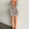 Luxury Sheer Neckline Women Cocktail Dress Pink Feather Black Girl Short Prom Dresses 2026 For Birthday Party
