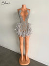 Luxury Sheer Neckline Women Cocktail Dress Pink Feather Black Girl Short Prom Dresses 2026 For Birthday Party