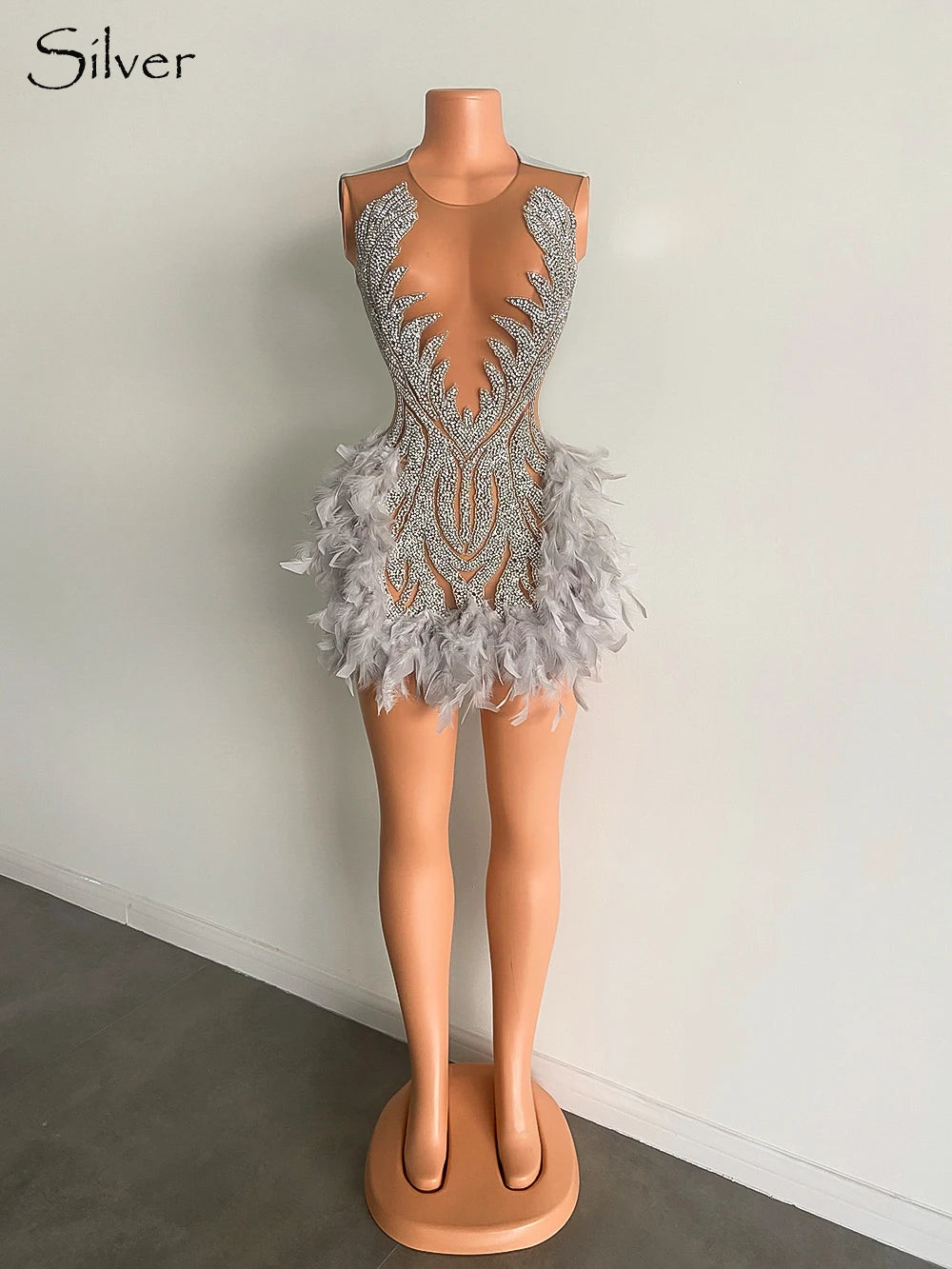 Luxury Sheer Neckline Women Cocktail Dress Pink Feather Black Girl Short Prom Dresses 2026 For Birthday Party