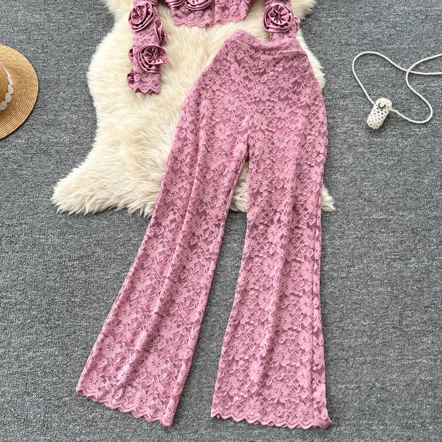 Women  Three-dimensional floral  loose T Shirt Bodycone Tops Female High Street Y2k Tops  Summer Two Piece Set
