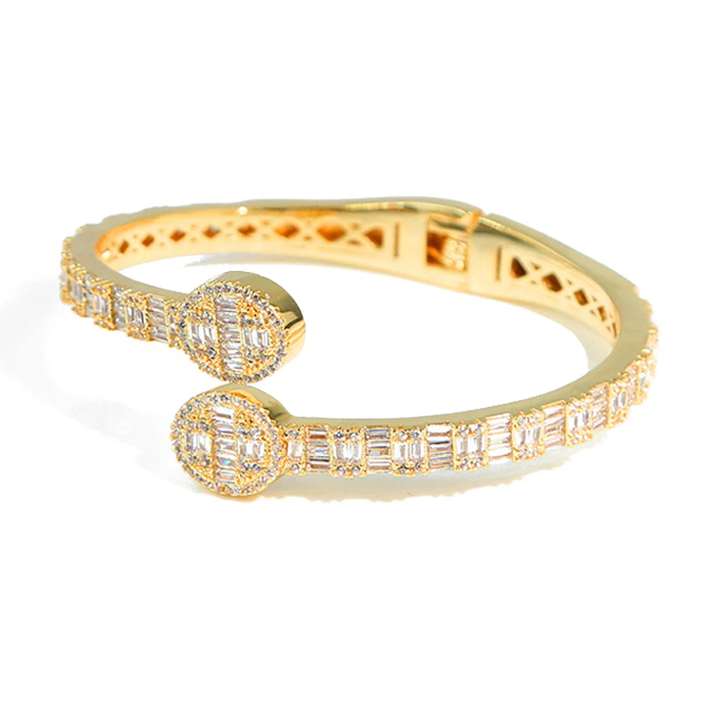 New Iced Out Bling Butterfly Heart Bracelet Silver Color CZ  Zircon Oval Charm Opened Bangle For Men Women Hiphop Luxury Jewelry