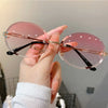 Vintage Metal Punk Sunglasses Rimless Oval Sun Glasses Trendy Frameless Shades UV400 Protection Gradient Glasses