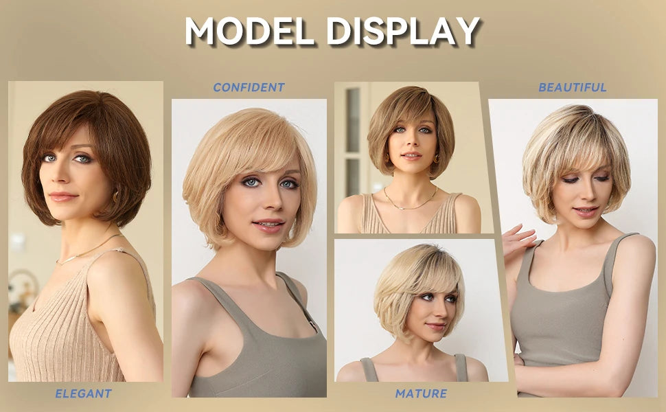 Brown Blonde Mixed Ombre Human Hair Lace Front Wigs Short Wavy Bob Hair Glolden Blonde Remy Human Hair Wig for White Women Daily