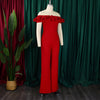 Luxury Jumpsuits & Rompers for Woman Off the Shoulder Ruffles Short Sleeve High Waisted Solid New Year 2025 Christmas Overalls