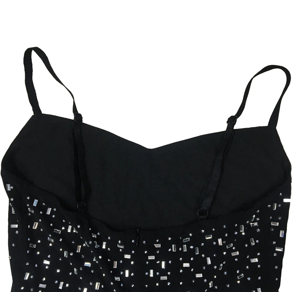 HBLL Women Club Outfits Spaghetti Strap Bodycon Jumpsuits Sparkly Rhinestone Romper Birthday Night Out One Piece Clubwear