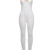Weird Puss Ruffles Stretch Jumpsuit Women Casual Tight Fitness Activity Sleeveless Low-Neck Solid Skinny Sporty Workout Overalls