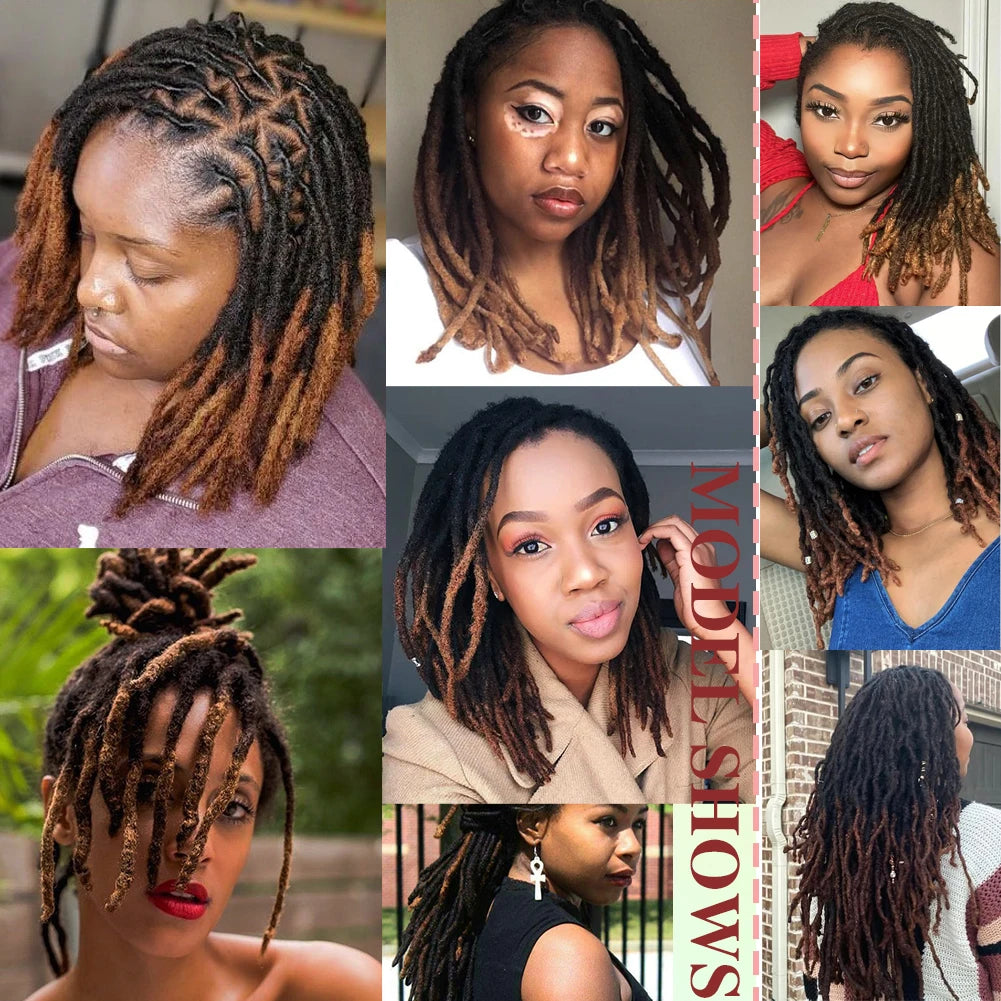 0.6cm Thickness 6-24 Inches 10 Stands Pacs Dreadlocks Human Hair Extensions for Women Ombre Brown Loc Extension can be Dyed