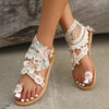 Sandals Women's Floral Pattern Hollow Out Toe Post Lace Flower Sandals Roman Style Open Toe Flat Shoes Women's Sandals