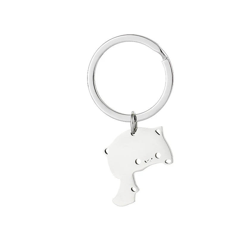 Cute Cat Keychain Stainless Steel Key ring Couple Lover Animal Matching Keyring Pendants Valentine's Day Gift