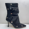2025 Classics Women Pointed Toe Strange Heels Boots For Woman's Rivet Button Zipper-Sid Solid Color High Heels Shoes Botas Altas