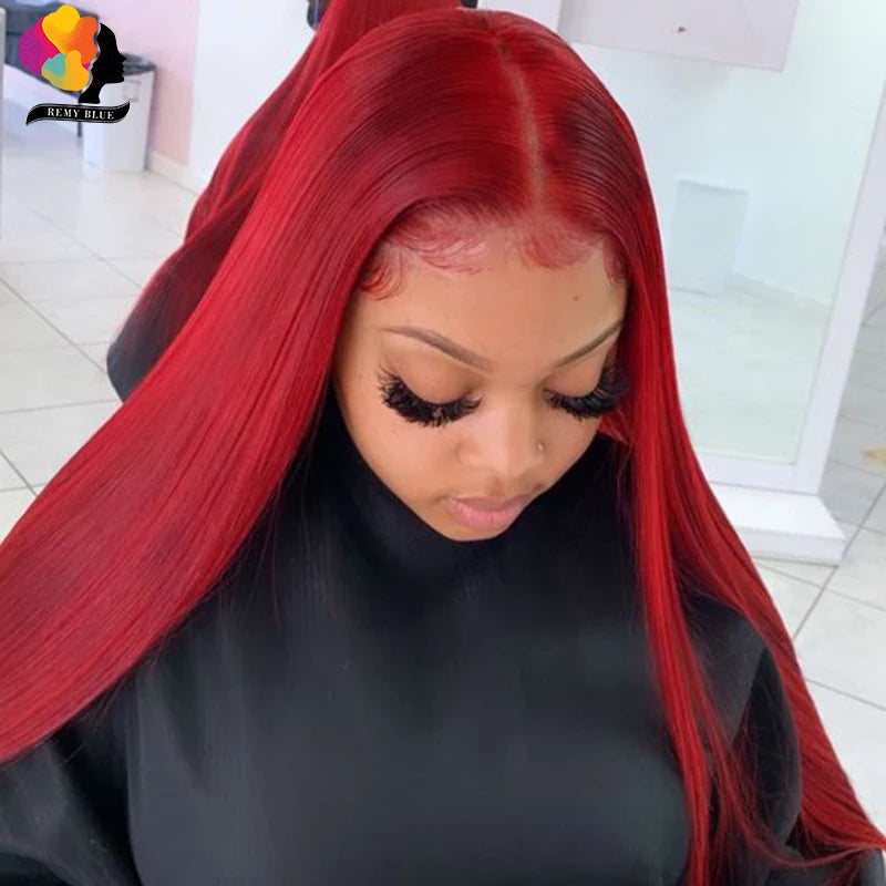 Burgundy Glueless Human Hair Wigs 13x4 Lace Front Wig Pre-Plucked Wear Go Straight Human Hair Lace Frontal Wigs for Black Women