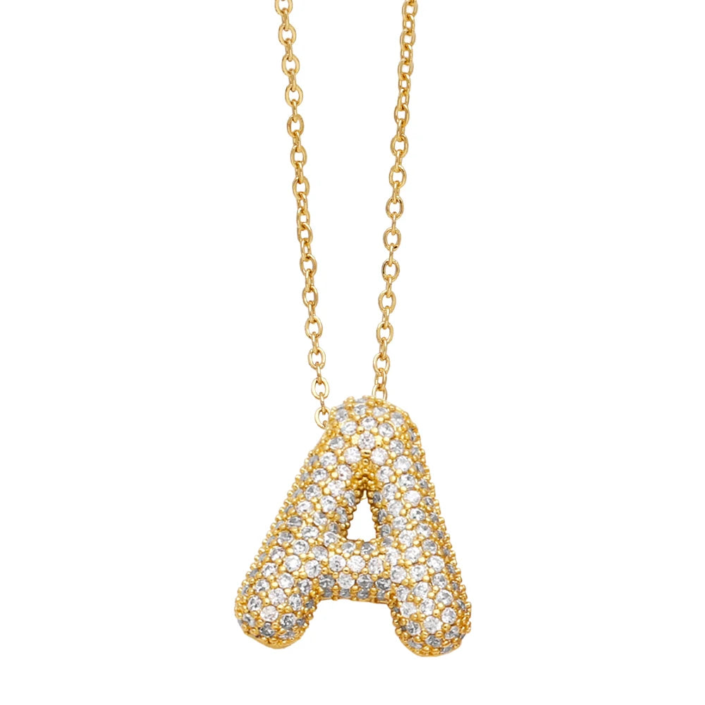 FLOLA Chunky Clear Crystal Initial Necklaces For Women Bubble Letter Necklace Custom Name Jewelry Birthday Gifts nkeb798