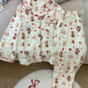 Christmas PJ Set Women Autumn Female Homewear Long Sleeves Button Sleepwear Pajamas Pants Pajama Sets Kawaii Y2K Girls Nightwear