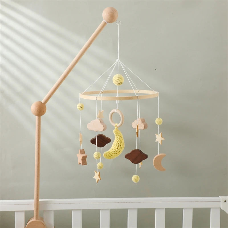 Crib Mobile Bed Bell Wooden Baby Rattles Soft Felt Cartoon Animal Bed Bell Newborn Music Box Hanging Toy Crib Bracket Baby Gifts