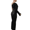 Wmstar Two Piece Set Women Single Long Sleeve Outfit Sexy Bodycon PU Patchwork Top Pants Set Matching Wholesale Dropshpping 2024