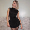 Women's Solid Pleated Short Dress Sleeveless O-neck Fashion Elegant Simple Mini Bodycon Dresses Slim Street Casual Party Holiday