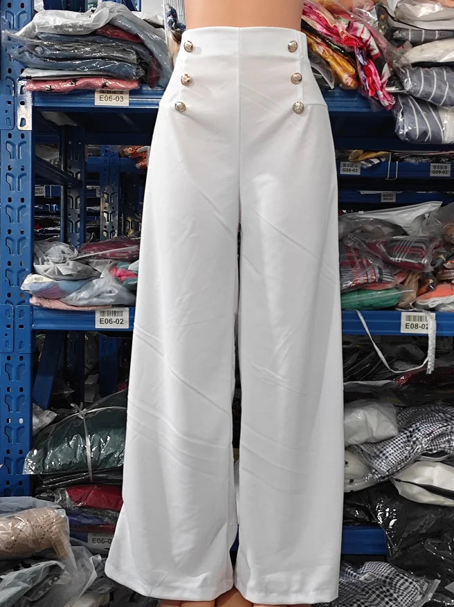 Summer Pants Women Button Decor High Waist Wide Leg Pants Elegant Loose Trousers Korean Fashion Streetwear