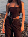 Women's Off Shoulder Strapless Lace Up Bustier Corset, Crop Tops, Black Sleeveless Vest, Cropped Feminino