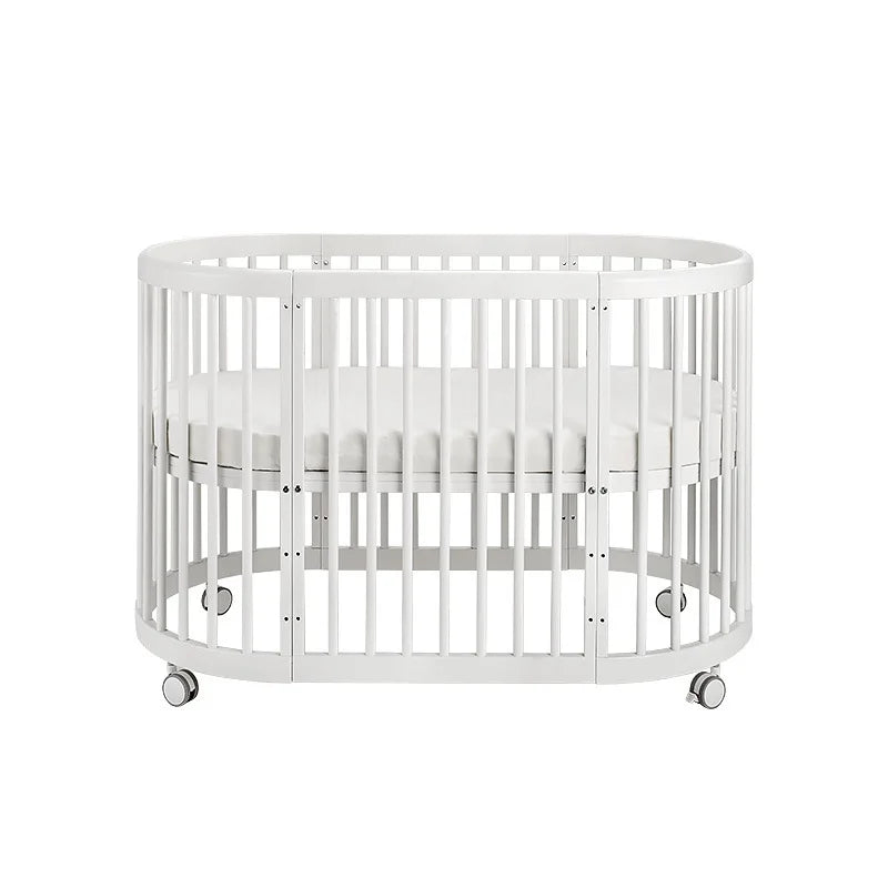 Oval crib Multifunctional pine children's bed European white newborn baby movable splicing bed