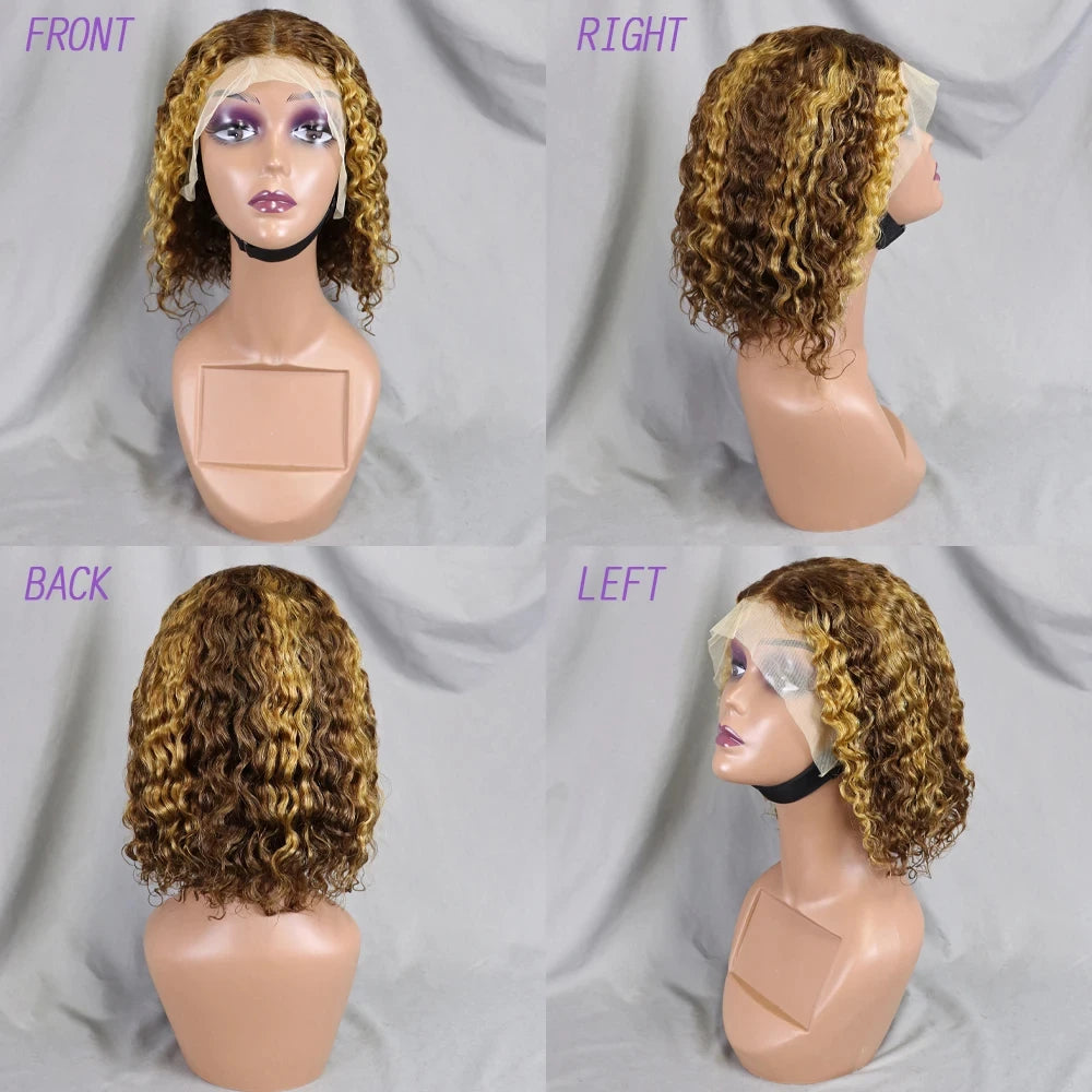 10-16 Inches 200% Density Water Wave Bob Human Hair Wigs  Short Deep Curly Brazilian Remy Human Hair Wigs for Black Women