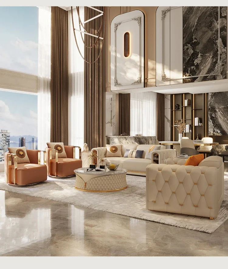 Elegant Luxury Modern Sofa Designs Royal Set Designer Leather Sofa Lounge Loveseat Divano Soggiorno Living Room Furniture