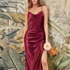 Burgundy Satin Beach Maxi Women Dress for Christmas Sexy Side Slit Adjustable Straps Evening Prom Dress Cheap Bridesmaid Dresses