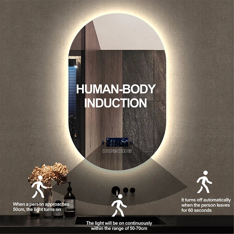Bathroom Smart Makeup LED Mirror Adjustable light With Bluetooth Speaker Anti-Fog Human Body Induction Hotel Decoration Mirror