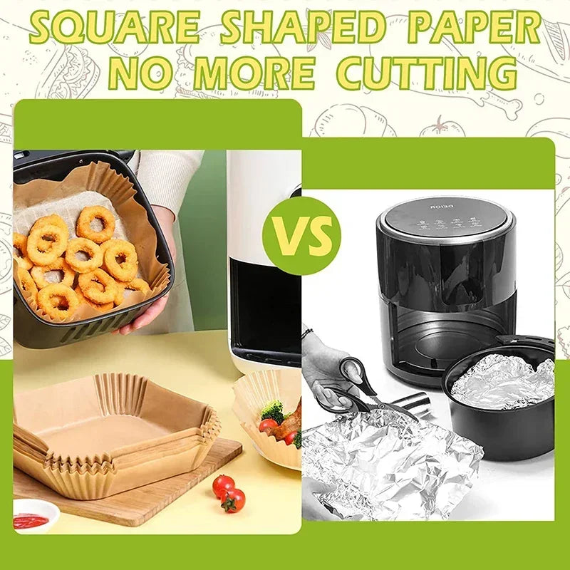 50/100PCS Air Fryer Disposable Paper Square Round Baking Paper Barbecue Plate NonStick Mat Kitchen Oven Oil Absorbing Paper Tool