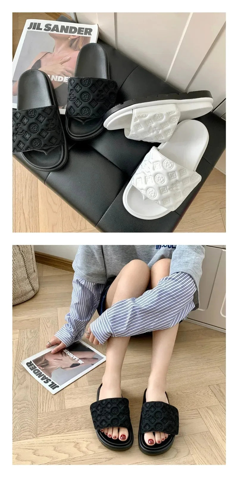 Ladies Magic Sticker Flat Slippers 2025 Summer New Designer Luxury Sandals for Women Elegant Home Flat Slippers Zapatos De Mujer