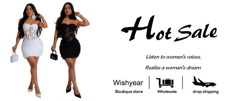 New Sexy Off Shoulder 3D Flower See Through Strapless White Mini Dresses Women‘s Elegant Birthday Evening Guest Party Prom Robe