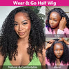 Half Wig Human Hair Wigs 200% Half Wig Kinky Curly Human Hair Wigs 3 In 1 Invisible Hairline Wear Go With Drawstring Seamless