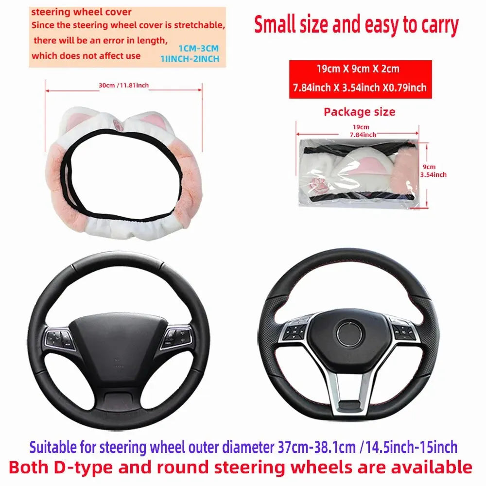 Cute Cartoon Plush Kitten Warm Car without Inner Ring Steering Wheel Cover Car Accessories Suitable for 14.5-15INCH