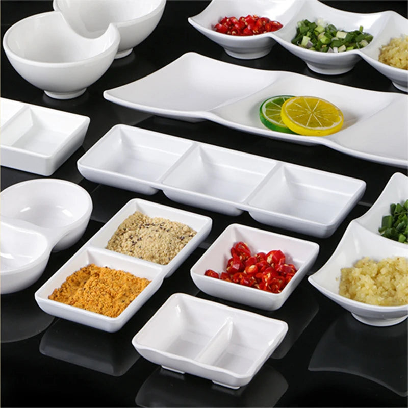 White Melamine Dipping Saucer Soy Vinegar Saucer Japanese Tableware Kitchen Seasoning Dish Scallion Garlic Plate for Restaurant
